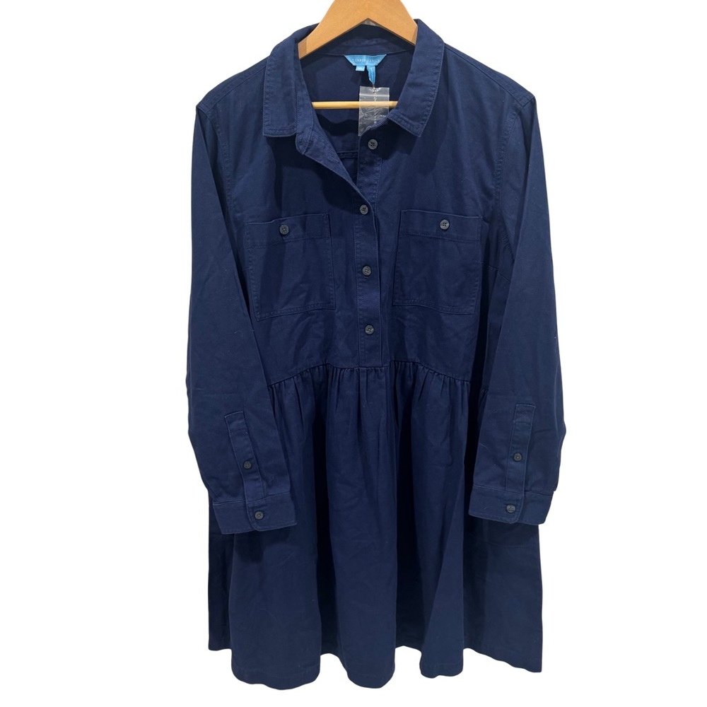 Draper James Utility Shirt Dress Washed Twill Nassau Navy XL NWT $150 Pockets